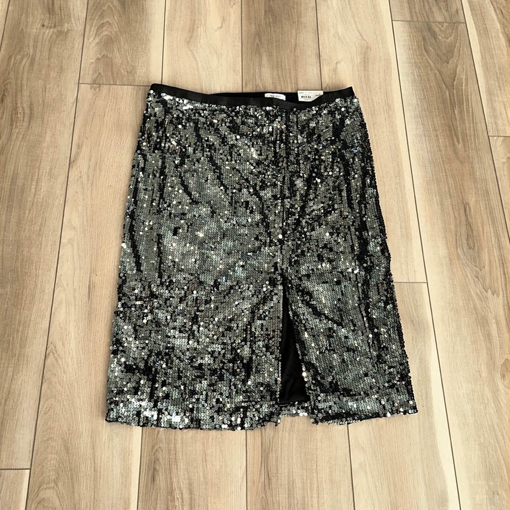 New Nine West Brand Women’s Size XL X-Large Sequin Bling Skirt Silver Black NWT